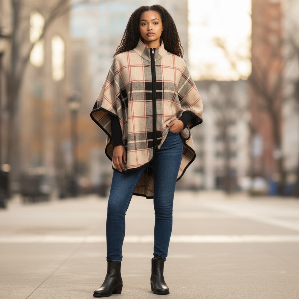 Nicole Miller Women’s XL / 1X Nova Check Plaid Poncho New with tag